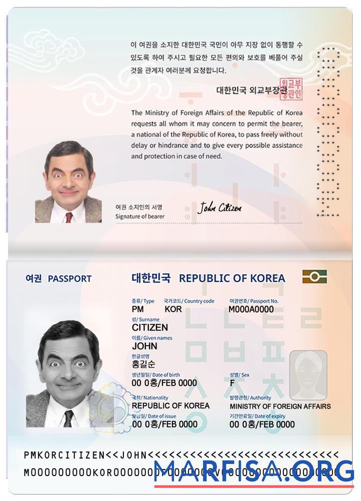 Printable Korea passport (2021 present) download for verification